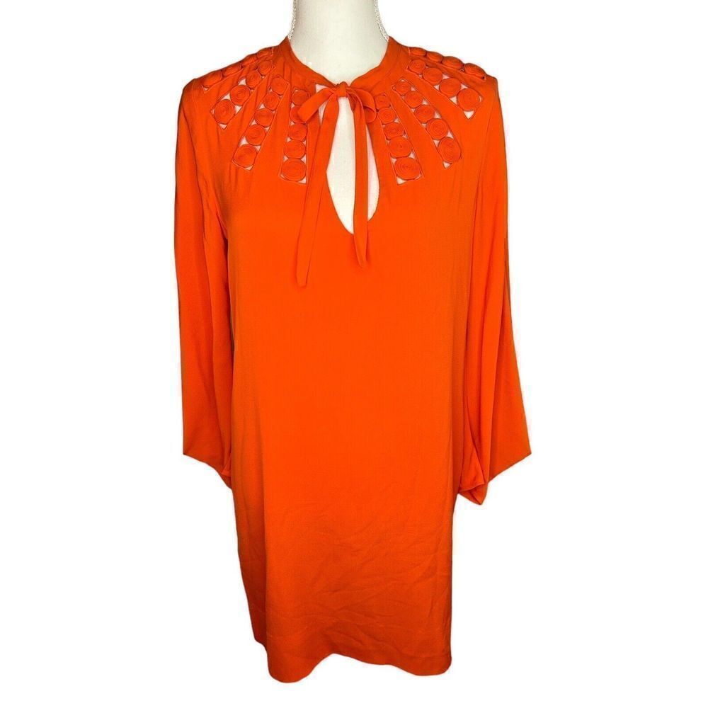 Diane von Furstenberg 100% Silk Orange Shirt Dress Silk Winged Sleeves Sz 4